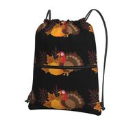 WHJDPP Sac à dos avec cordon de serrage imprimé citrouille dinde Happy Thanksgiving - Sac de sport léger et imperméable avec poche zippée - Gym, voyage, yoga et randonnée