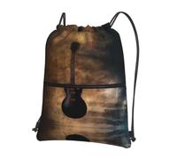 WHJDPP Sac à dos avec cordon de serrage imprimé guitare musicale - Sac de sport léger et résistant à l'eau avec poche zippée - Gym, voyage, yoga et randonnée