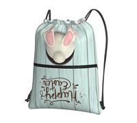 WHJDPP Sac à dos avec cordon de serrage imprimé Happy Easter Eggs Bunny Tail Prints - Sac de sport léger et imperméable avec poche zippée - Gym, voyage, yoga et randonnée