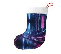 Whjdpp Sci-Fi Street Pattern Chaussettes de Noël décoratives pour arbres de Noël, tables de salle à manger
