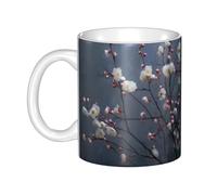 WHJDPP Superbe tasse en céramique avec branches de prunier pour cappuccino, latte, céréales, yaourt, lait, boissons chaudes ou froides, four à micro-ondes