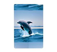 WHJDPP Tableau décoratif en étain avec dauphins sautant 20,3 x 30,5 cm. Fabriqué en fer blanc, résistant à l'usure et durable