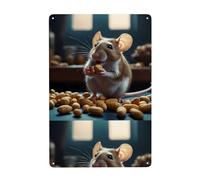 WHJDPP Tableau décoratif en étain avec souris mangeant des cacahuètes 20,3 x 30,5 cm. Fabriqué en fer blanc, résistant à l'usure et durable
