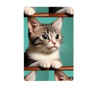 WHJDPP Tableau décoratif en étain représentant un chat curieux de 20,3 x 30,5 cm. Fabriqué en fer blanc, résistant à l'usure et durable