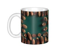 WHJDPP Tasse en céramique avec bordure de pomme de pin pour cappuccino, latte, céréales, yaourt, lait, boissons chaudes ou froides, four à micro-ondes