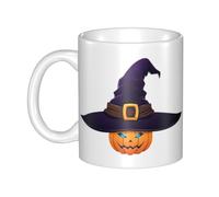 WHJDPP Tasse en céramique avec chapeau de sorcière citrouille pour cappuccino, latte, céréales, yaourt, lait, boissons chaudes ou froides, four à micro-ondes