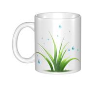 WHJDPP Tasse en céramique avec gouttes de rosée sur l'herbe pour cappuccino, latte, céréales, yaourt, lait, boissons chaudes ou froides Four à micro-ondes