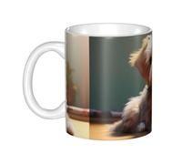 WHJDPP Tasse en céramique avec image de chien mignon pour cappuccino, latte, céréales, yaourt, lait, boissons chaudes ou froides, four à micro-ondes