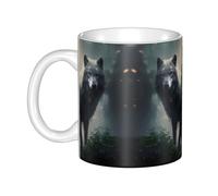 WHJDPP Tasse en céramique avec image de deux loups pour cappuccino, latte, céréales, yaourt, lait, boissons chaudes ou froides, four à micro-ondes