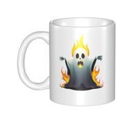 WHJDPP Tasse en céramique avec image de fantôme brûlant pour cappuccino, latte, céréales, yaourt, lait, boissons chaudes ou froides, four à micro-ondes
