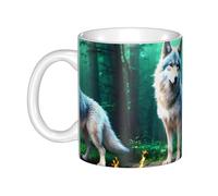 WHJDPP Tasse en céramique avec image de loup pour cappuccino, latte, céréales, yaourt, lait, boissons chaudes ou froides, four à micro-ondes