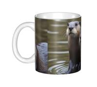 WHJDPP Tasse en céramique avec image de loutres pour cappuccino, latte, céréales, yaourt, lait, boissons chaudes ou froides, four à micro-ondes