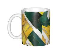 WHJDPP Tasse en céramique avec image de marbre jaune et vert pour cappuccino, latte, céréales, yaourt, lait, boissons chaudes ou froides, four à micro-ondes