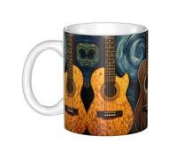 WHJDPP Tasse en céramique avec image de trois guitares pour cappuccino, latte, céréales, yaourt, lait, boissons chaudes ou froides, four à micro-ondes