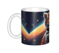 WHJDPP Tasse en céramique avec image du petit tigre dans l'espace pour cappuccino, latte, céréales, yaourt, lait, boissons chaudes ou froides, four à micro-ondes