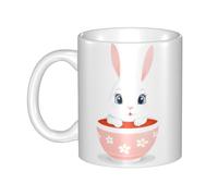 WHJDPP Tasse en céramique avec inscription « Little White Rabbit in the teacup » pour cappuccino, latte, céréales, yaourt, lait, boissons chaudes ou froides, four à micro-ondes