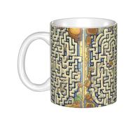 WHJDPP Tasse en céramique avec motif carte au trésor du labyrinthe pour cappuccino, latte, céréales, yaourt, lait, boissons chaudes ou froides, four à micro-ondes