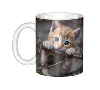 WHJDPP Tasse en céramique avec motif chaton tirant sur une branche - Pour cappuccino, latte, céréales, yaourt, lait, boissons chaudes ou froides - Four à micro-ondes