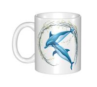 WHJDPP Tasse en céramique avec motif de dauphins enchevêtrés dans des branches de saule pour cappuccino, latte, céréales, yaourt, lait, boissons chaudes ou froides Four à micro-ondes