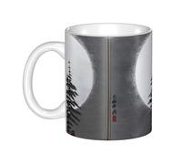 WHJDPP Tasse en céramique avec motif de lune et pin pour cappuccino, latte, céréales, yaourt, lait, boissons chaudes ou froides, four à micro-ondes