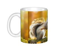 WHJDPP Tasse en céramique avec motif écureuil mangeant des noyers pour cappuccino, latte, céréales, yaourt, lait, boissons chaudes ou froides Four à micro-ondes