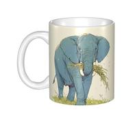 WHJDPP Tasse en céramique avec motif éléphant ramassant les branches - Pour cappuccino, latte, céréales, yaourt, lait, boissons chaudes ou froides - Four à micro-ondes