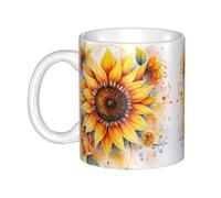 WHJDPP Tasse en céramique avec motif tournesol jaune à l'huile pour cappuccino, latte, céréales, yaourt, lait, boissons chaudes ou froides, four à micro-ondes