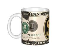 WHJDPP Tasse en céramique avec signe dollar doré pour cappuccino, latte, céréales, yaourt, lait, boissons chaudes ou froides, four à micro-ondes