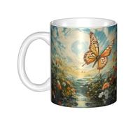 WHJDPP Tasse en céramique « Chasing butterflies in summer » - Pour cappuccino, latte, céréales, yaourt, lait, boissons chaudes ou froides - Four à micro-ondes