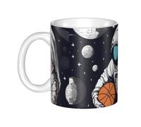 WHJDPP Tasse en céramique imprimée Astronaute Space Basketball pour cappuccino, latte, céréales, yaourt, lait, boissons chaudes ou froides, four à micro-ondes