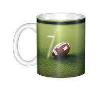 WHJDPP Tasse en céramique imprimée ballon de football américain sur herbe pour cappuccino, latte, céréales, yaourt, lait, boissons chaudes ou froides, four à micro-ondes