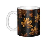 WHJDPP Tasse en céramique imprimée feuille d'érable dorée pour cappuccino, latte, céréales, yaourt, lait, boissons chaudes ou froides, four à micro-ondes