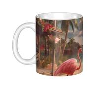 WHJDPP Tasse en céramique imprimée Flamingo Beach pour cappuccino, latte, céréales, yaourt, lait, boissons chaudes ou froides, four à micro-ondes