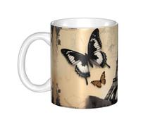 WHJDPP Tasse en céramique imprimée Paris Tour Eiffel Papillon pour cappuccino, latte, céréales, yaourt, lait, boissons chaudes ou froides, four à micro-ondes