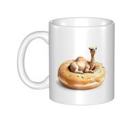 WHJDPP Tasse en céramique Little Camel on a donut - Pour cappuccino, latte, céréales, yaourt, lait, boissons chaudes ou froides - Four à micro-ondes