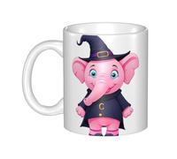 WHJDPP Tasse en céramique motif éléphant rose portant un chapeau de sorcière pour cappuccino, latte, céréales, yaourt, lait, boissons chaudes ou froides, four à micro-ondes