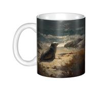 WHJDPP Tasse en céramique motif lions de mer sur la côte pour cappuccino, latte, céréales, yaourt, lait, boissons chaudes ou froides, four à micro-ondes