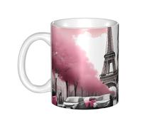 WHJDPP Tasse en céramique Paris Street Tour Eiffel rose pour cappuccino, latte, céréales, yaourt, lait, boissons chaudes ou froides Four à micro-ondes