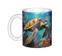 WHJDPP Tasse en céramique tortue en jonc de mer pour cappuccino, latte, céréales, yaourt, lait, boissons chaudes ou froides, four à micro-ondes