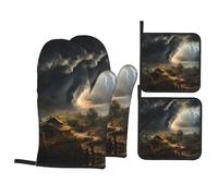 WHJDPP Terrible Tornado Prints Lot de 4 maniques résistantes à la chaleur et gants de cuisine - Couche imperméable pour un nettoyage facile, idéal pour les grillades et la pâtisserie