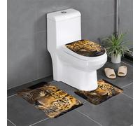 WHJDPP The Deep Eyed Leopard Lot de 3 tapis de salle de bain antidérapants avec contour, ovale et rectangulaire pour toilettes, coiffeuse et toilettes