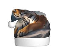 WHJDPP Tigre majestueux se reposant sur un rocher avec ciel nuageux - Chapeau de Noël durable pour adulte pour Halloween, Noël, Nouvel An