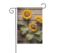 WHJDPP Trois tournesols sur bois imprimé drapeaux de jardin 30,5 x 45,7 cm pour décoration de cour avec une largeur de poteau de 3 cm (drapeau uniquement, mât non inclus)