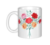 WHJDPP Un bouquet de roses brodées Tasse en céramique pour cappuccino, latte, céréales, yaourt, lait, boissons chaudes ou froides Four à micro-ondes