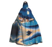 WHJDPP Une petite ville sous le clair de lune imprimé Halloween Cape à capuche pour adulte à porter pendant Halloween, jeux de rôle