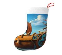 Whjdpp Vikings Chaussettes de Noël imprimées double face Motif bateau pour décoration d'intérieur
