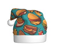 WHJHBD Beaucoup de chapeaux de Noël en peluche imprimés de frites de hamburger de dessin animé pour hommes et femmes, chapeaux de Noël pour adultes et Nouvel An