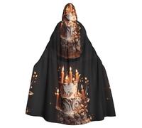 WHJHBD Candles on the cake Impression Halloween Cape à capuche pour adulte avec nœud papillon pour fêtes costumées Cosplay