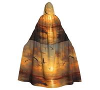 WHJHBD Cape à capuche pour adulte avec nœud papillon et imprimé oiseaux migrateurs avant le coucher du soleil