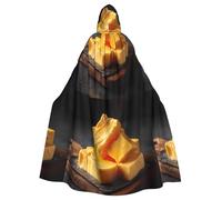 WHJHBD Cape à capuche pour adulte avec nœud papillon - Imprimé fromage au beurre doré - Pour Halloween et cosplay